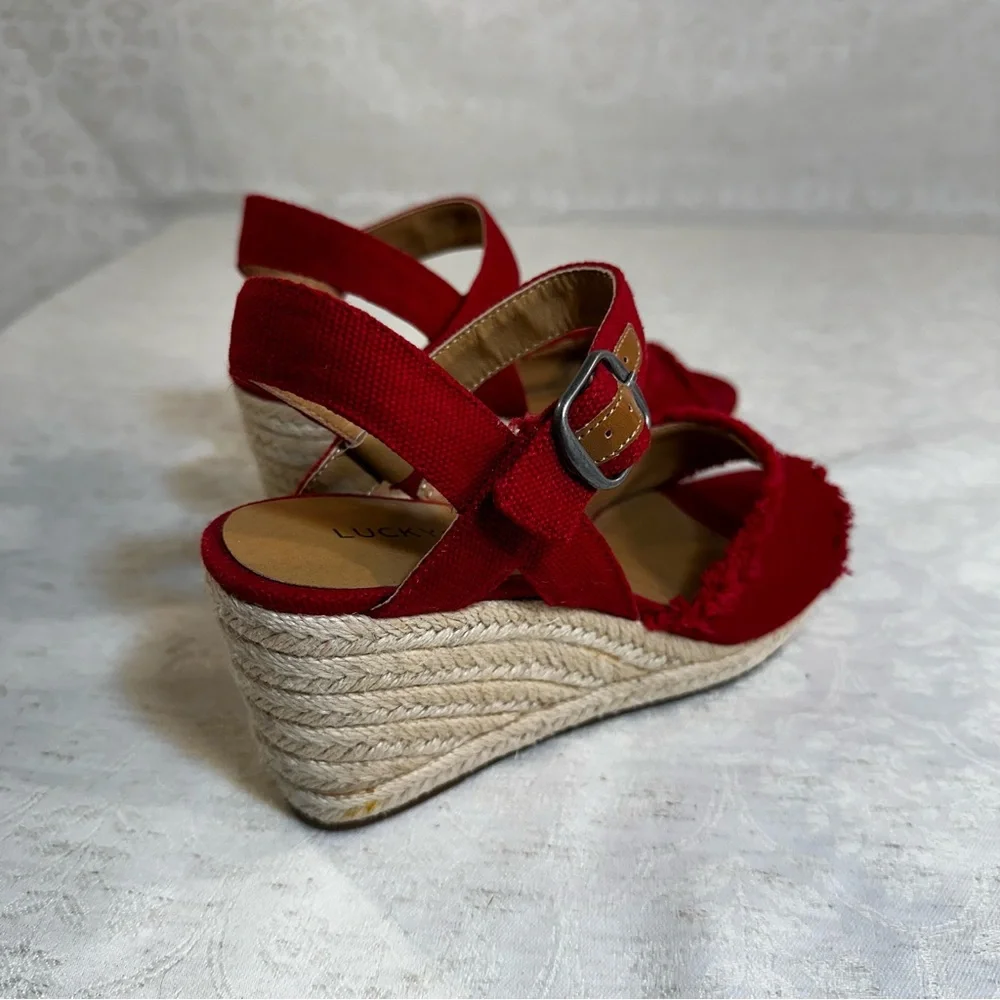 Lucky Brand Red Wedge Sandals Size 6.5 - Picture 4 of 10